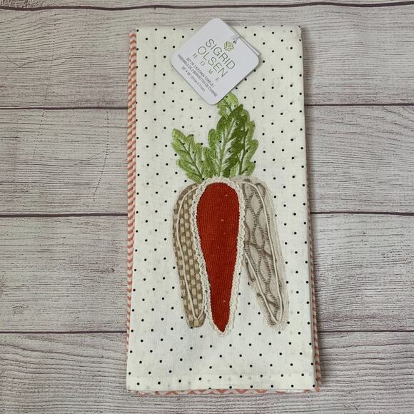 Sigrid Olsen Home Easter Kitchen Hand Towel Set of 2 with Carrots 20x28" - Picture 3 of 11